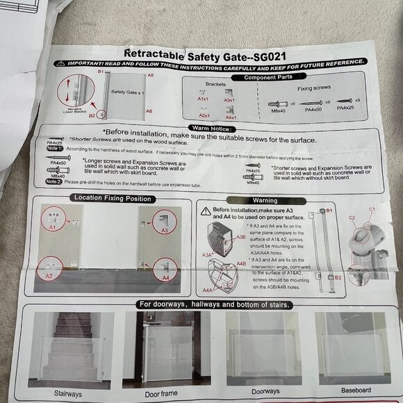 Retractable Gate Baby Pet Safety Gray SG021 55x33 Mesh Easy Install NIOB - Picture 3 of 11